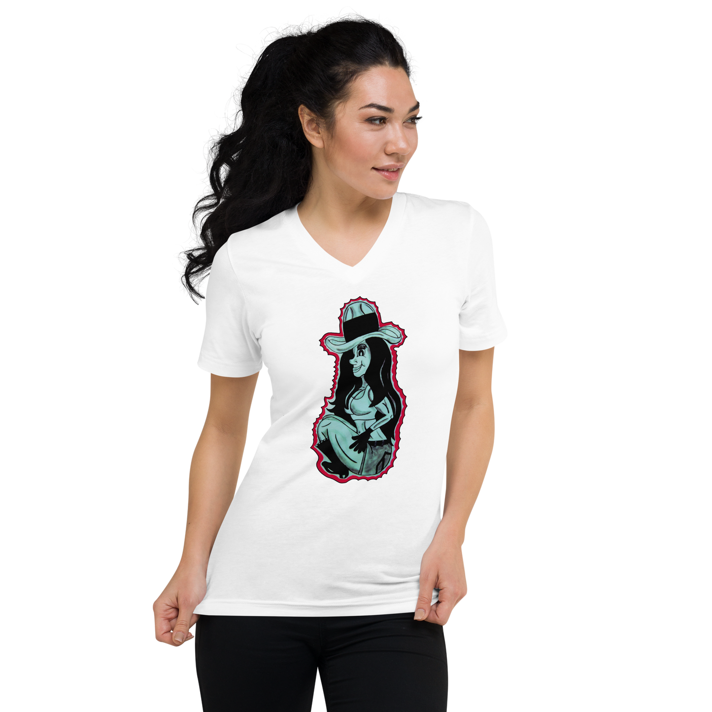 Unisex Short Sleeve Cowgirl  V-Neck T-Shirt by Koolygear